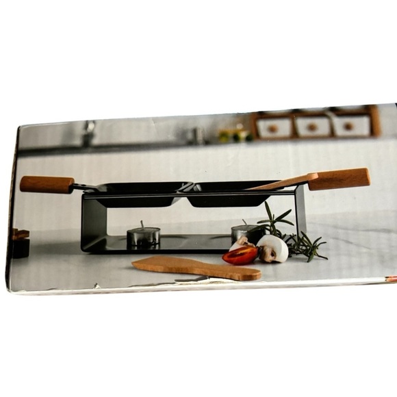 Mini Cheese Raclette Barbecue Set 2 Grill Pans Cooking Indoors Swedish Tradition - Picture 2 of 3